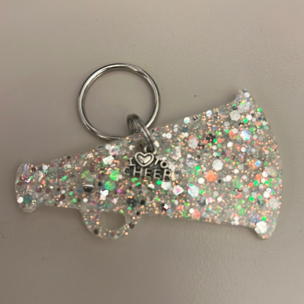 White Glitter Megaphone Keychain